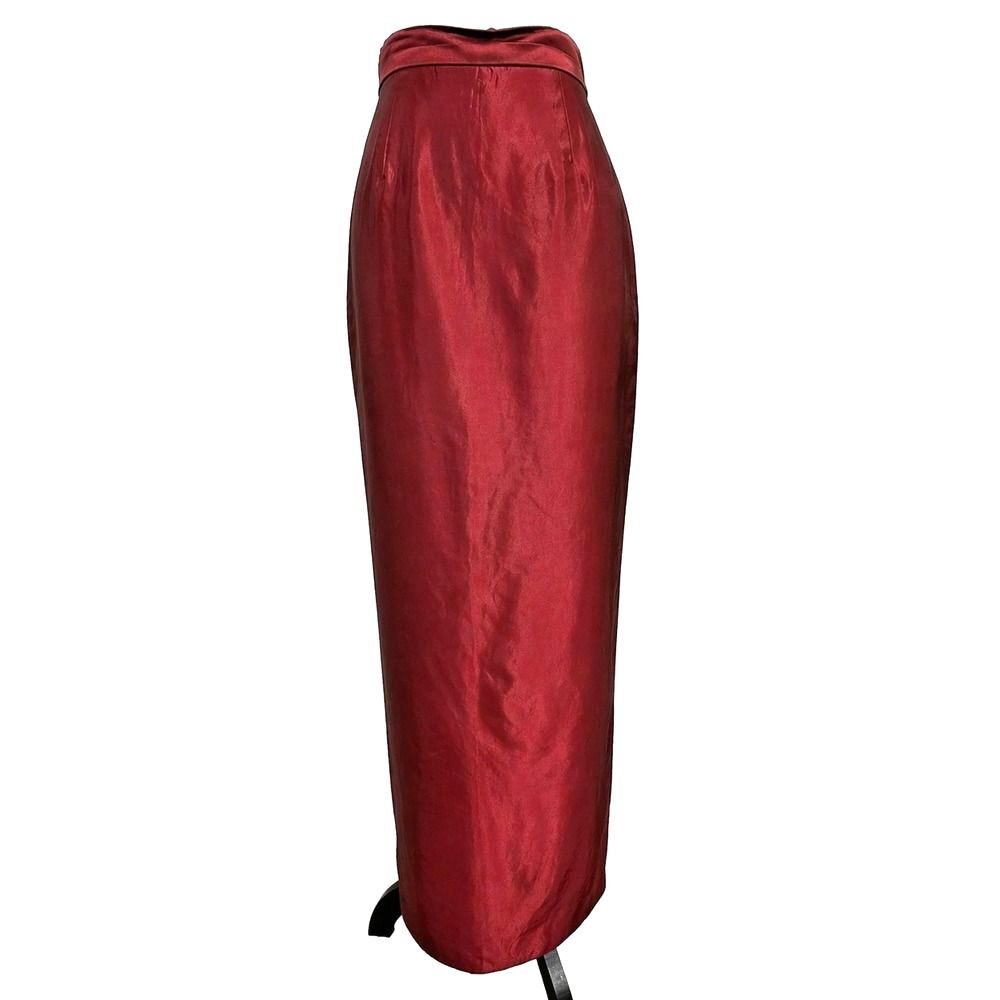 VTG 90s Michaelangelo Wine Red Iridescent Satin Formal Maxi Skirt Size 2 USA